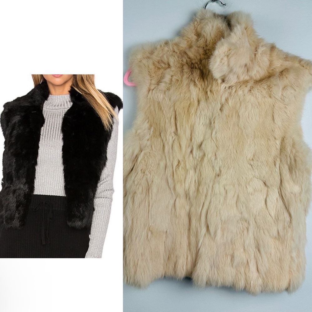 Adrienne Landau Revolve Rabbit Fur Vest in Cream Size Small
